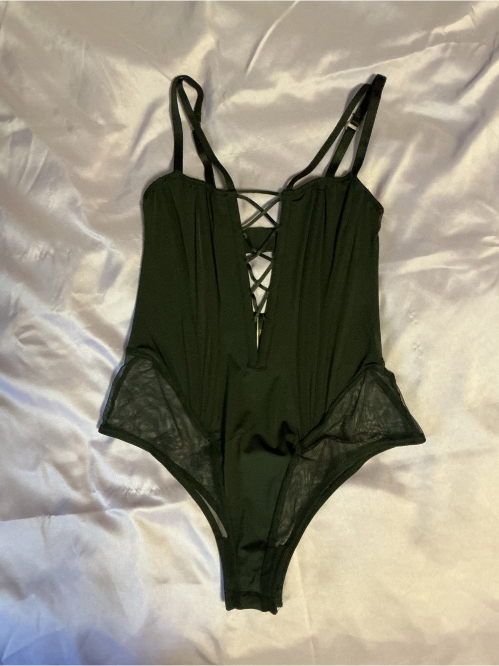 Victoria's Secret Black Lace-Up Bodysuit Chemise